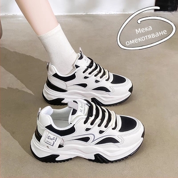 Дамски обувки тип dad shoes с PU горна част, средна пета 3–5 см, гумена подметка, връзки, Пролет–Есен 2025