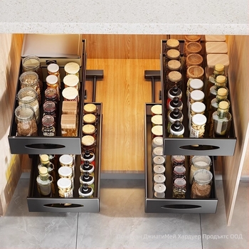 Кухненски рафт за подправки под мивката, регулируема кошница за шкаф, многофункционална слоеста разтегателна поставка, железна тел