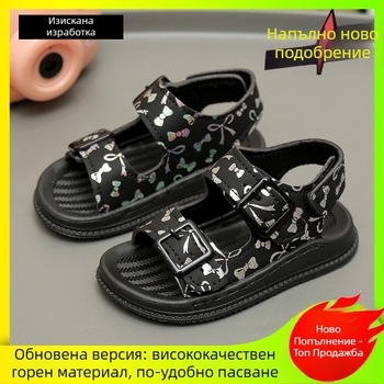 Детски принцески сандали, микрофибърна горна част, PVC подметка, велкро закопчаване, отворен пръст