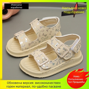 Детски принцески сандали, микрофибърна горна част, PVC подметка, велкро закопчаване, отворен пръст