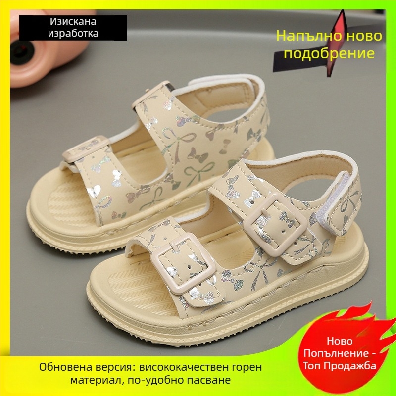 Детски принцески сандали, микрофибърна горна част, PVC подметка, велкро закопчаване, отворен пръст