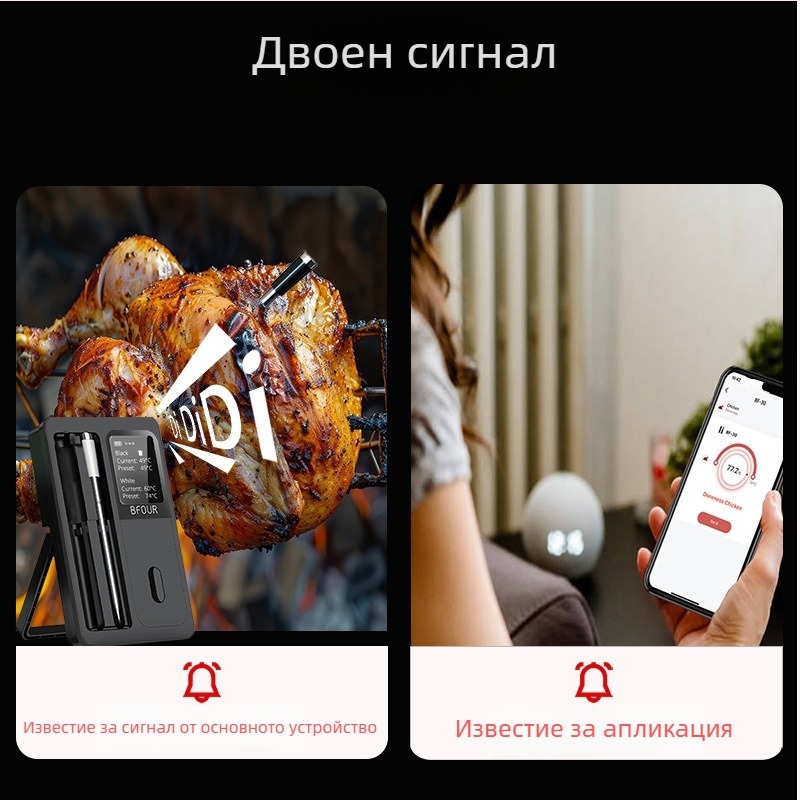 Безжичен Bluetooth термометър за барбекю с дисплей, хранителен термометър, IP67 водоустойчива сонда, 160 м безжична дистанция, резолюция 1°C