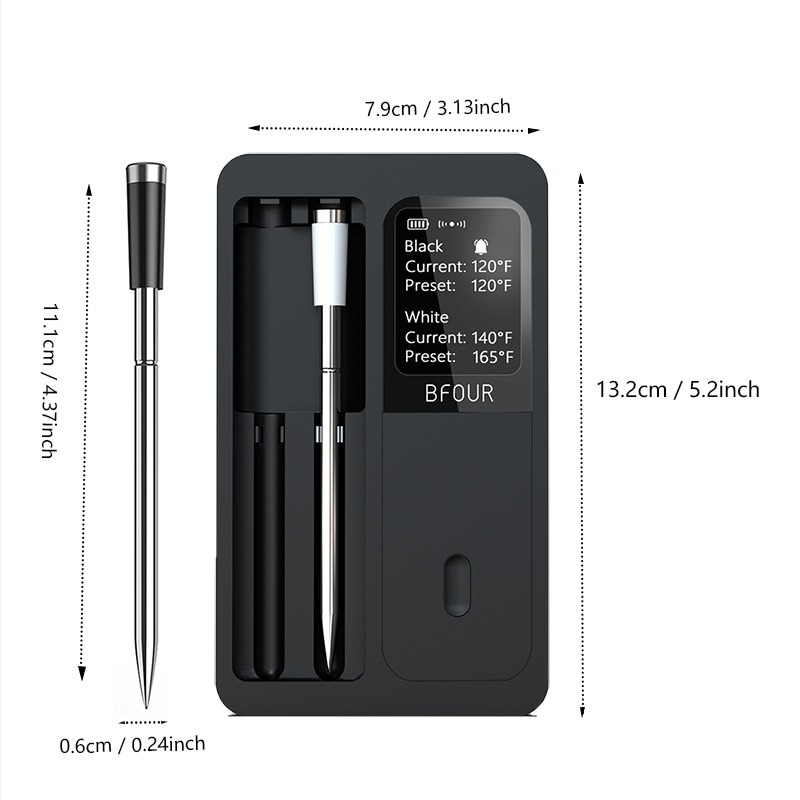 Безжичен Bluetooth термометър за барбекю с дисплей, хранителен термометър, IP67 водоустойчива сонда, 160 м безжична дистанция, резолюция 1°C