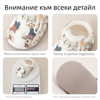 Бебешки обувки с мека подметка за първите стъпки — памучна горна част, памучна подплата, дишащи, противохлъзващи, нисък глезен (подходящи за зима, пролет и есен)