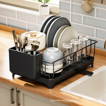 Кухненски дренажен рафт за мивка, метална телена конструкция, подова стойка, мултифункционално решение за съдове, без монтаж, модел SF-WD12, модерен минималистичен стил