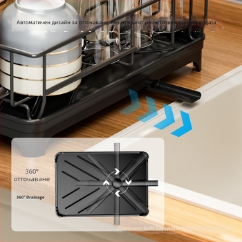 Кухненски дренажен рафт за мивка, метална телена конструкция, подова стойка, мултифункционално решение за съдове, без монтаж, модел SF-WD12, модерен минималистичен стил
