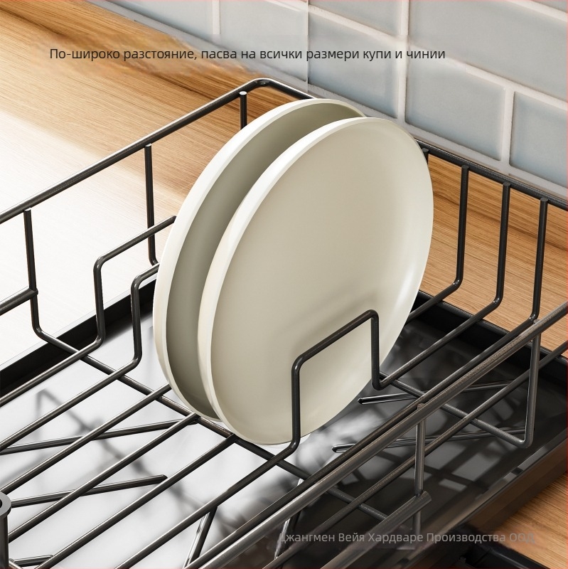Кухненски дренажен рафт за мивка, метална телена конструкция, подова стойка, мултифункционално решение за съдове, без монтаж, модел SF-WD12, модерен минималистичен стил