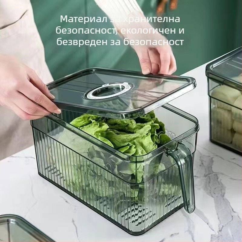 Хладилникова кутия за съхранение с капак — Lily of the Valley; пластмаса за хранителни продукти; прост стил; функции: съхранение, запазване, отцеждане