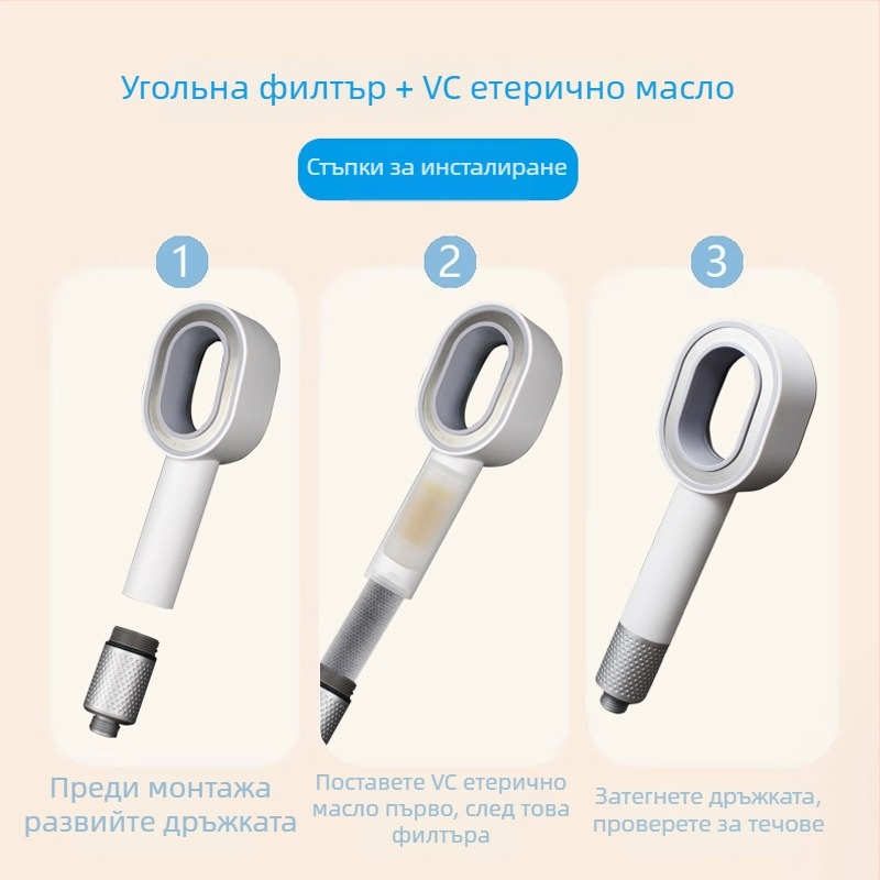 Ръчна душ глава за ароматерапия с филтър от въглеродни влакна | ABS материал | функция: пръскане и дъждовен душ | модел MU-001