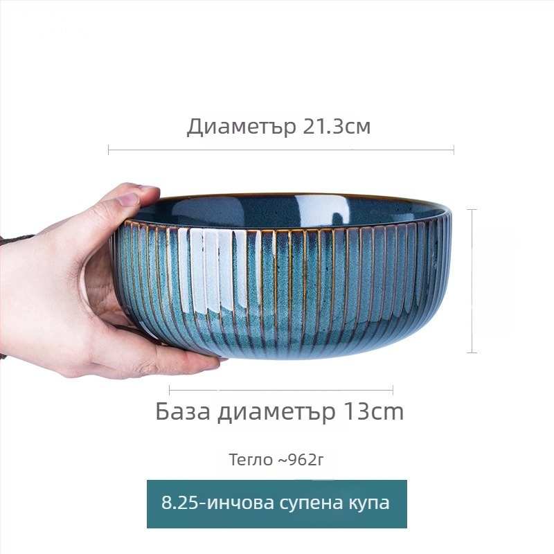 Керамичен сервиз за хранене — порцеланови купи и чинии, кръгла форма, подходящ за микровълнова, глазуриран повърхност при изпичане, стил светло лукс ретро