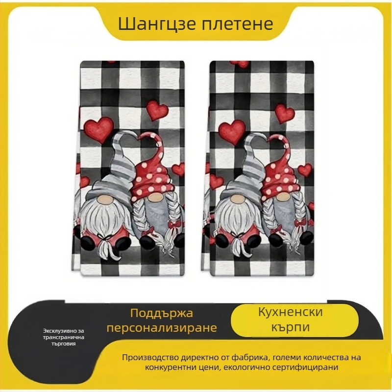 Кухненска кърпа с мотив елха и снежен човек - Xiangze, лен 150D, печатана, тегло 80-100g