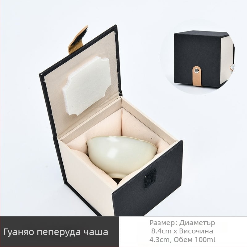 Dehua порцеланов комплект чайни чаши, нов китайски стил, монохромна глазура, подаръчна кутия