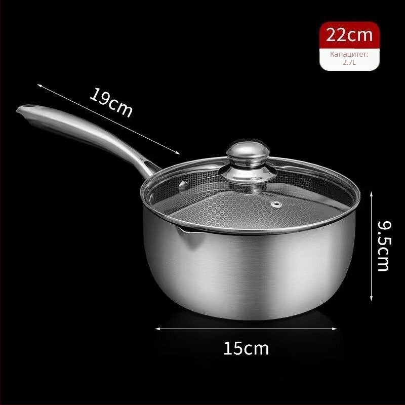 Супник от неръждаема стомана с незалепващо покритие, двойни дръжки и текстура с пчелна пита, подходящ за индукционни и газови печки