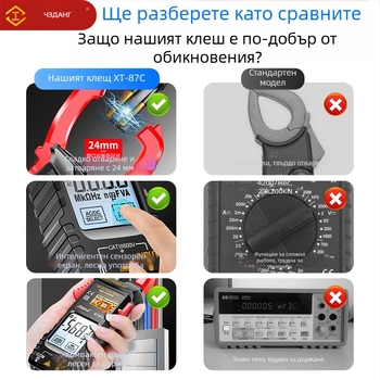Клещов амперметър с интелигентен сензорен екран, високоточен мултиметър с подсветка за електротехници и домашна поддръжка, устойчив на прегаряне