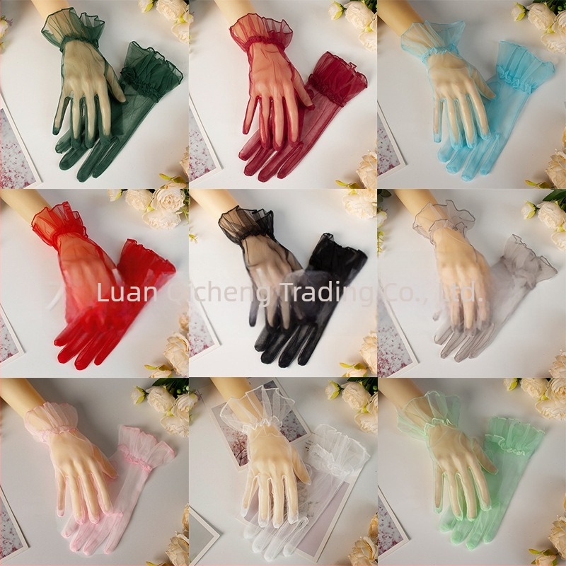 Булчински ръкавици с кант от лист лотос върху фина мрежа; къс минималистичен стил; Swiss Net материал; Пол: Жени; Сезон: Всички сезони; Пускане: пролет 2025.