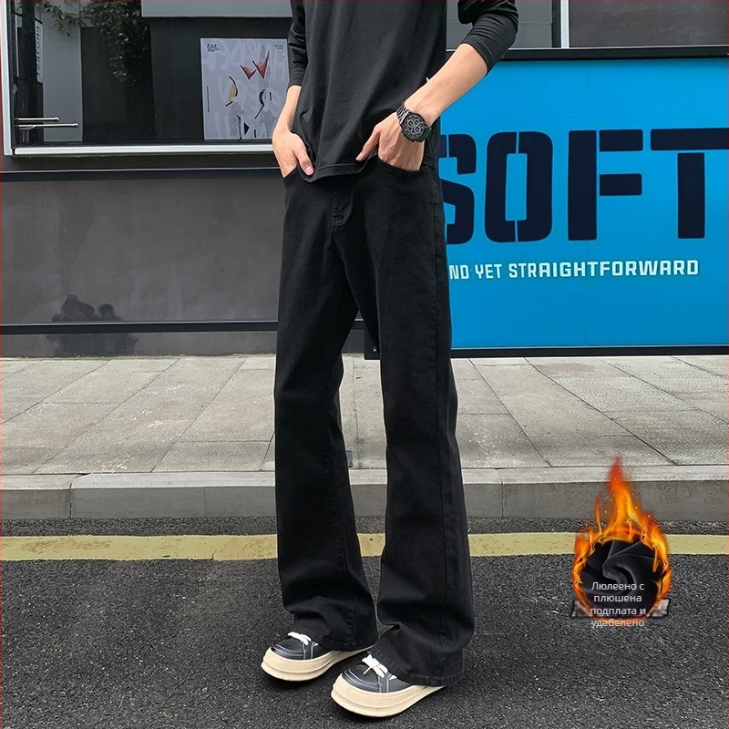 Мъжки дънки, памучен деним, свободна кройка, среден талия, копче за закопчаване, средна еластичност