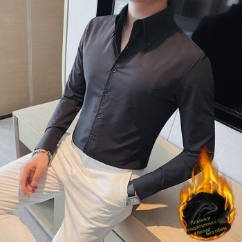 Риза, Slim Fit, Яка с дълъг връх, 96% полиестер, Без намачкване, едноцветна