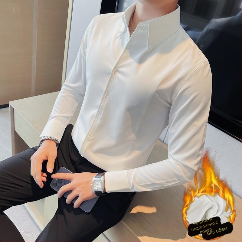 Риза, Slim Fit, Яка с дълъг връх, 96% полиестер, Без намачкване, едноцветна