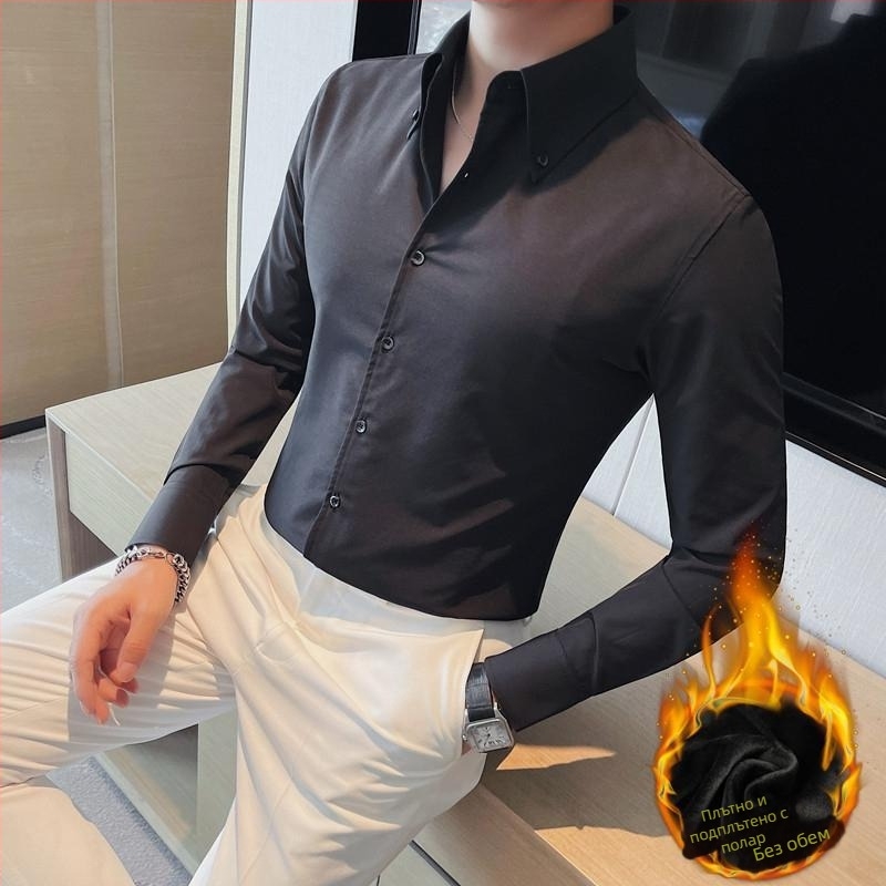 Риза, Slim Fit, Яка с дълъг връх, 96% полиестер, Без намачкване, едноцветна