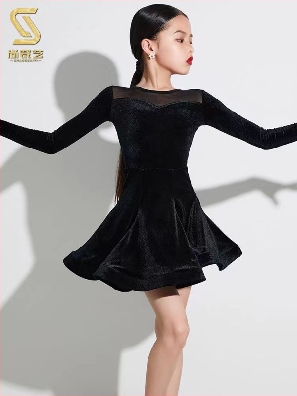 Детска латин танцова практика костюм за изпълнение — китайски стил, литературно ретро, TR плат, PVC 90–95%, Пролет 2025