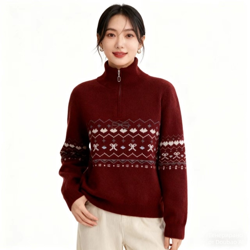 Пуловер от полиестерна материя, 95% полиестер, флорална щампа, дебел, дълъг ръкав