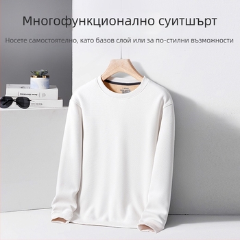 Мъжки пуловер с кръгло деколте, полиестерова смес 96%+, флисово подплатен, свободна кройка, дълъг ръкав