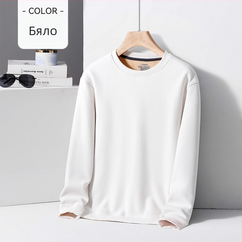 Мъжки пуловер с кръгло деколте, полиестерова смес 96%+, флисово подплатен, свободна кройка, дълъг ръкав