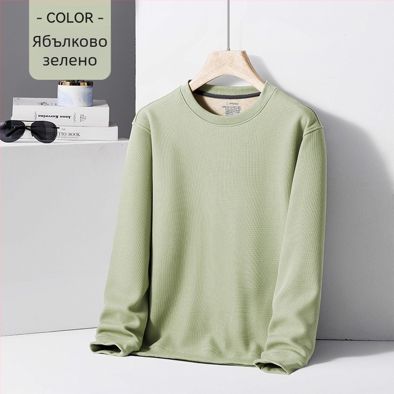 Мъжки пуловер с кръгло деколте, полиестерова смес 96%+, флисово подплатен, свободна кройка, дълъг ръкав