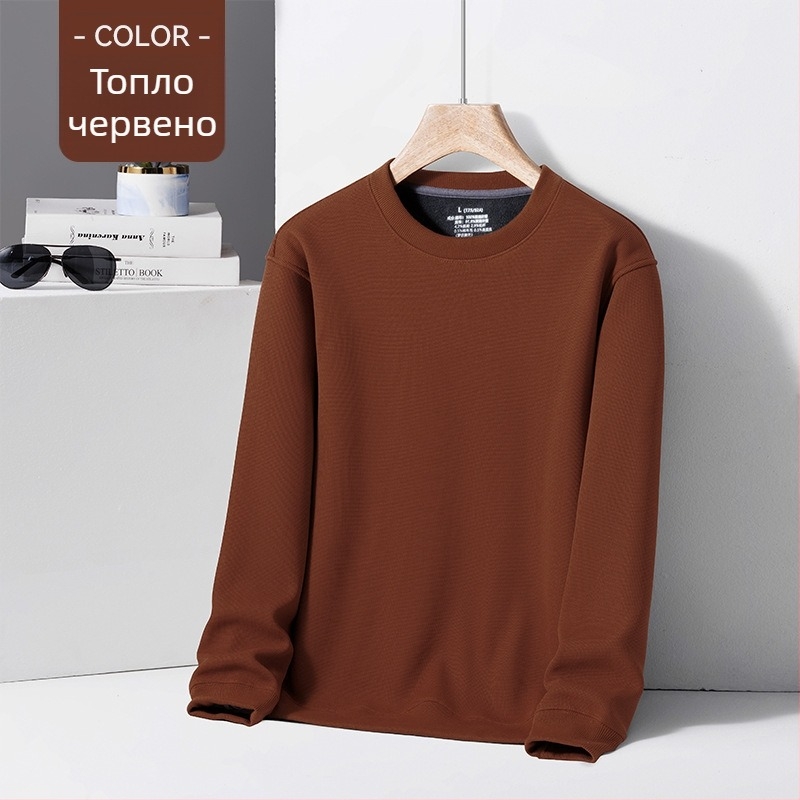 Мъжки пуловер с кръгло деколте, полиестерова смес 96%+, флисово подплатен, свободна кройка, дълъг ръкав