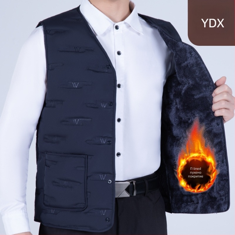 Мъжка памучна жилетка, удебелена, есенно-зимна, бизнес формален стил, тясна кройка, джобове с 3D патч