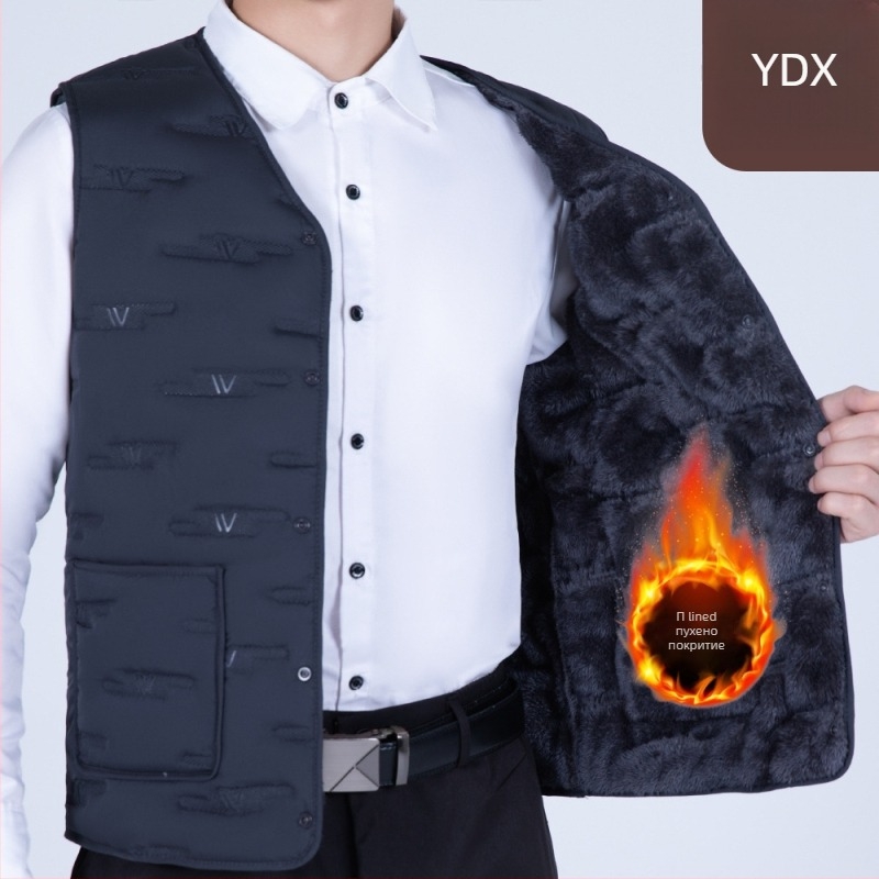 Мъжка памучна жилетка, удебелена, есенно-зимна, бизнес формален стил, тясна кройка, джобове с 3D патч