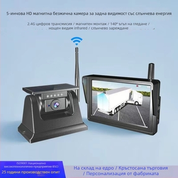 Система за камера за задно виждане за камион – 1080P безжичен цифров сигнал, соларно захранване със 10000mAh батерия, 12–24V работа, 60° регулируем ъгъл