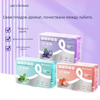 Флос за зъби Jian — плодово-ароматизиран, пластмасов, за еднократно ползване, опаковка 30–50 броя