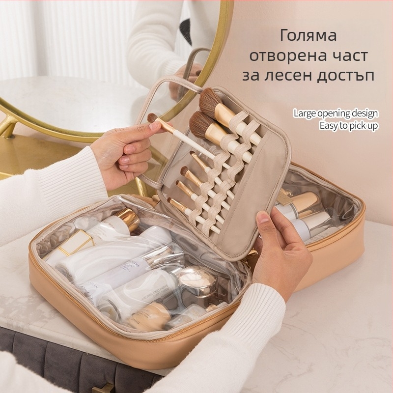 PU козметична чанта, голям капацитет, със разделени отделения, водоустойчива