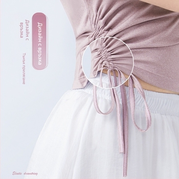 Летен женски топ за танци, къс ръкав, кръгло деколте, връзка за стягане, балет, латински и модерни танци, полиестерна материя