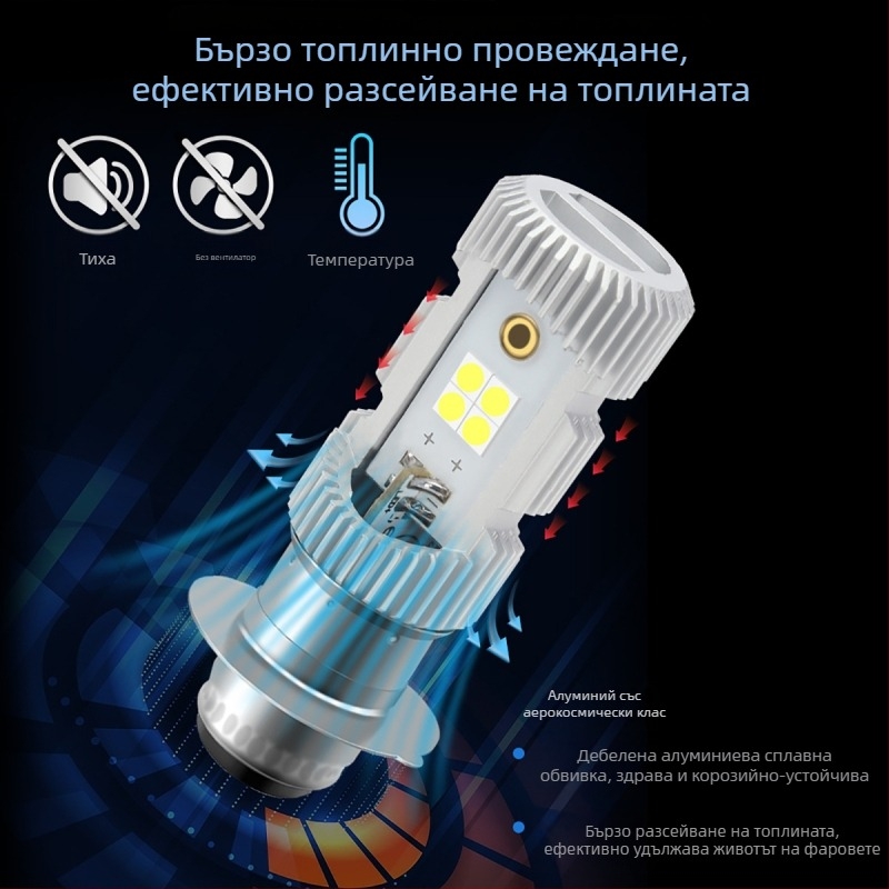 LED фар за мотоциклет P15D, двуцветен близко/далеч интегриран, алуминиева сплав, 9–96V, LED 3030, модел motor251-p15d, Kevanly