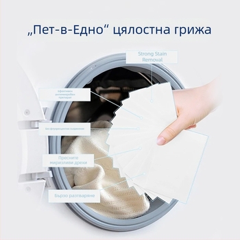 Таблети за пране — защита от петна, нисък пяна, без аромат, активна съставка 6–10%