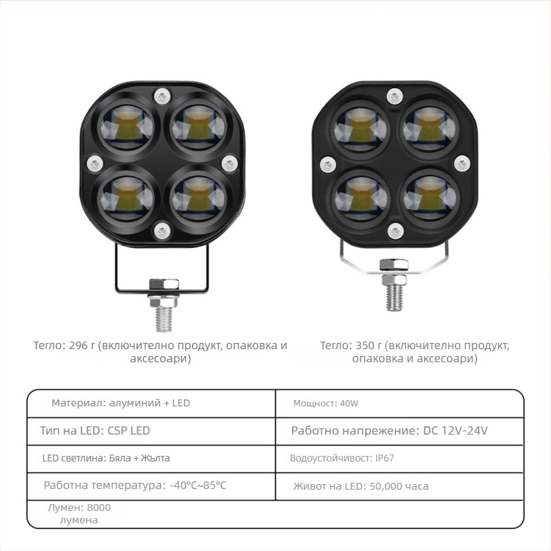 LED прожектор за мотоциклет с дизайн на четирилистна детелина – алуминиева конструкция, 12V, водоустойчива, живот 20000 ч