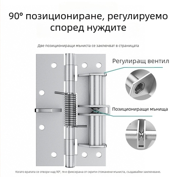 Многофункционален пружинен шарнир за врати, автоматично затваряне, скрит държач за врата, манганова стомана, 90% буфер