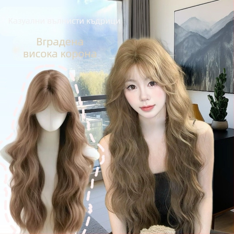 Перука дълга къдрава, високотемпературна коприна, корейски стил, средна част, механично производство
