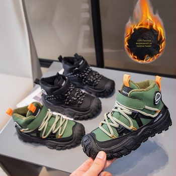 Детски Nubuk Slip-On къси ботуши за глезени, подплатени с флис за топлина, с мека подметка, casual стил, за възраст 1–16 години