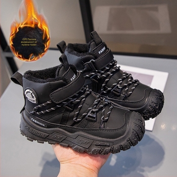 Детски Nubuk Slip-On къси ботуши за глезени, подплатени с флис за топлина, с мека подметка, casual стил, за възраст 1–16 години