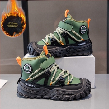 Детски Nubuk Slip-On къси ботуши за глезени, подплатени с флис за топлина, с мека подметка, casual стил, за възраст 1–16 години