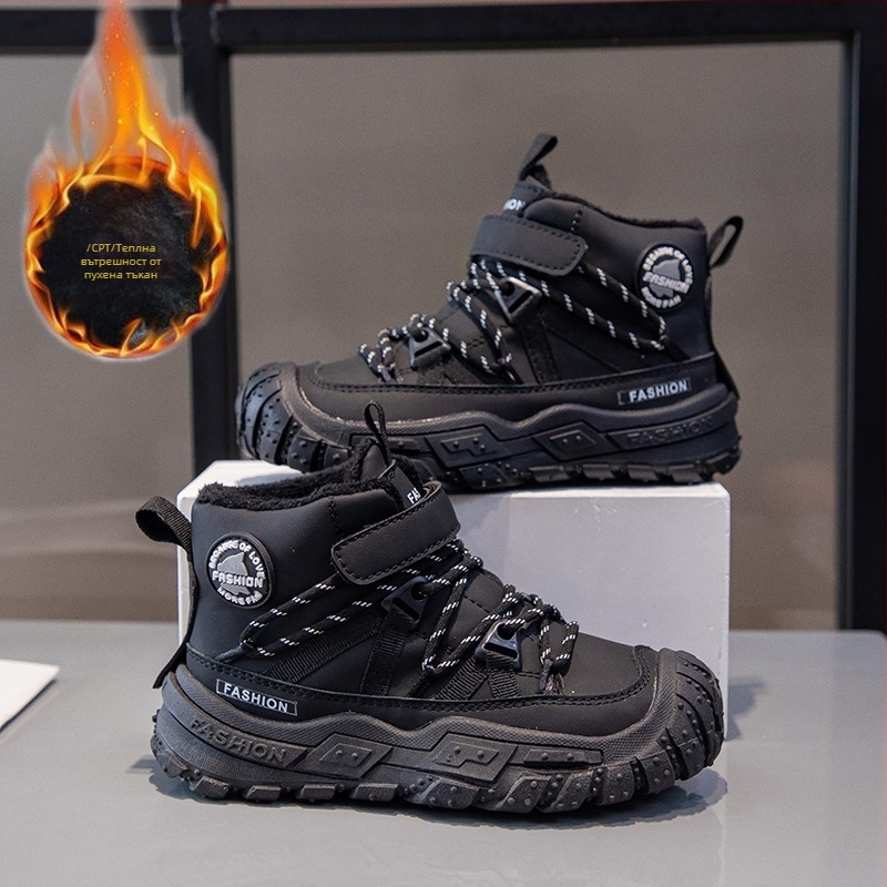 Детски Nubuk Slip-On къси ботуши за глезени, подплатени с флис за топлина, с мека подметка, casual стил, за възраст 1–16 години