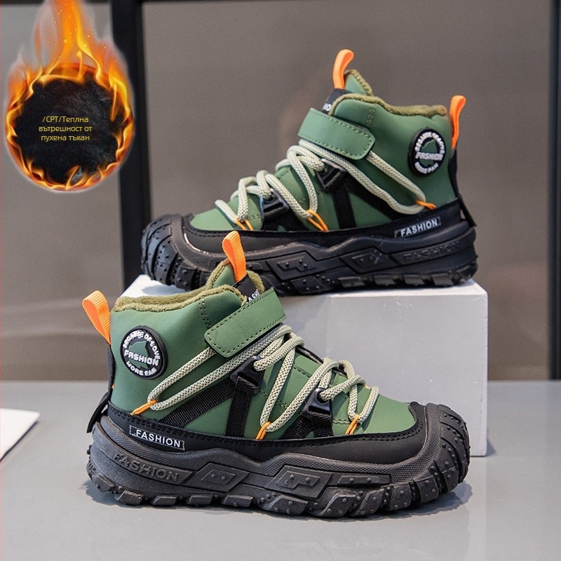 Детски Nubuk Slip-On къси ботуши за глезени, подплатени с флис за топлина, с мека подметка, casual стил, за възраст 1–16 години