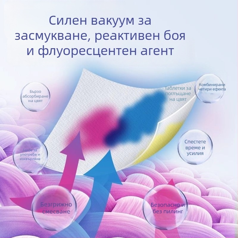 Цветопоглъщащи листове за пране – предотвратяват пренасянето на багрилата при пране на смесено облекло – 5 г, без аромат, съдържание на активно вещество >25%