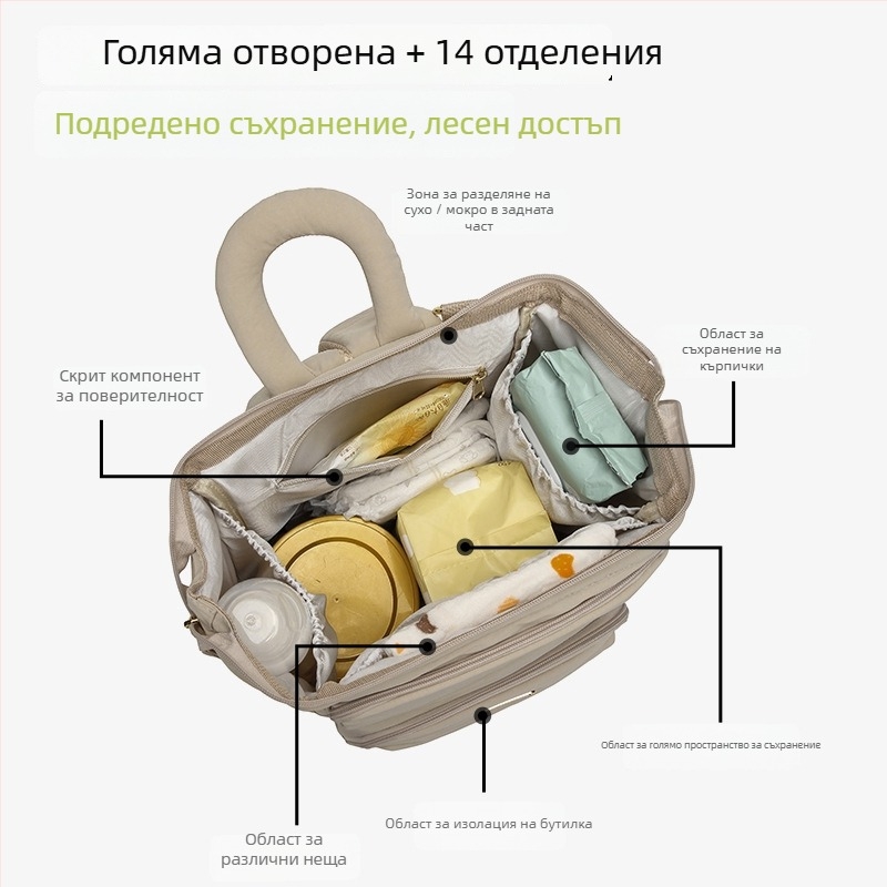 JOYNCLEON Раница за грижа за бебета — водоустойчива с разделяне на сухо и мокро; материал: плат; дизайн: раница; презрамка с извита форма
