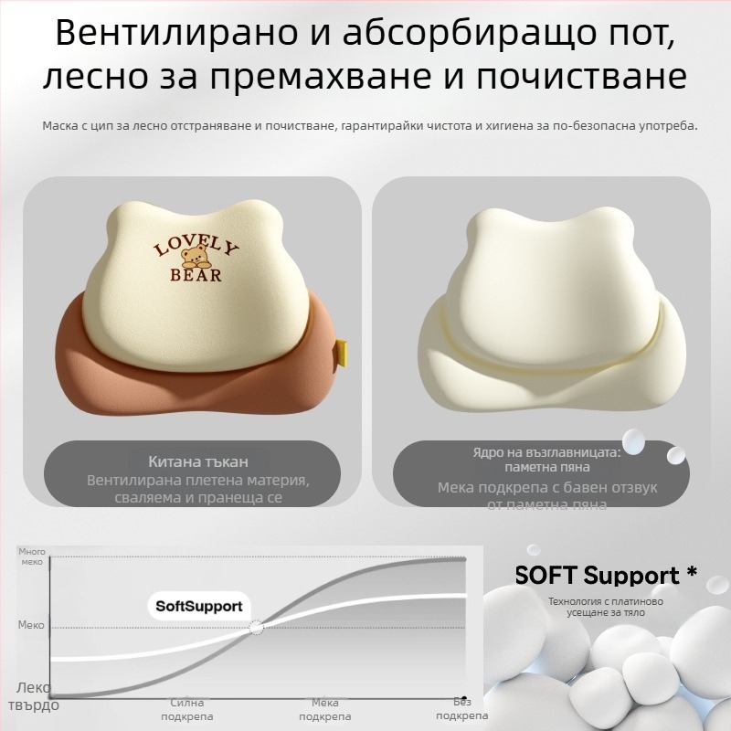 Лумбална подпора за автомобил – паметна пяна, универсална съвместимост, узор мечка, печат на лого, подходяща за всички сезони, минималистичен стил
