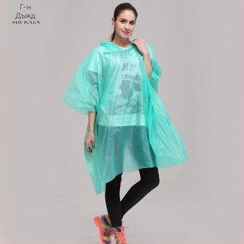 PEVA еднократна дъждовна пончо с качулка за възрастни — лека, подходяща за велосипедисти