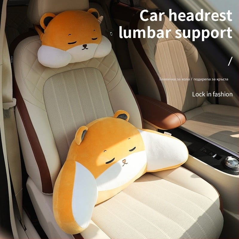 Карикатурна възглавничка за подглавник на автомобил — спандекс супер мека външна част, пълнеж PP памук, универсална съвместимост, стил карикатура, за всички сезони